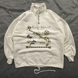 Vintage 90s Key West Florida Sweatshirt Mens Medium Made USA Map Zip Drawstring
